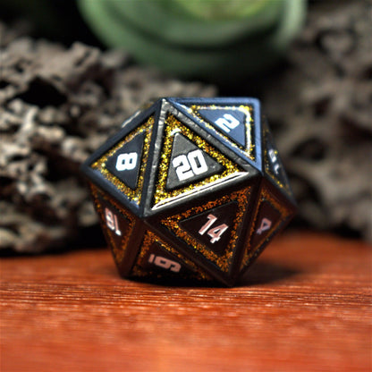 Cleric's Shadow Domain Black & Gold Metal Dice Set – 7-Piece Polyhedral RPG Dice