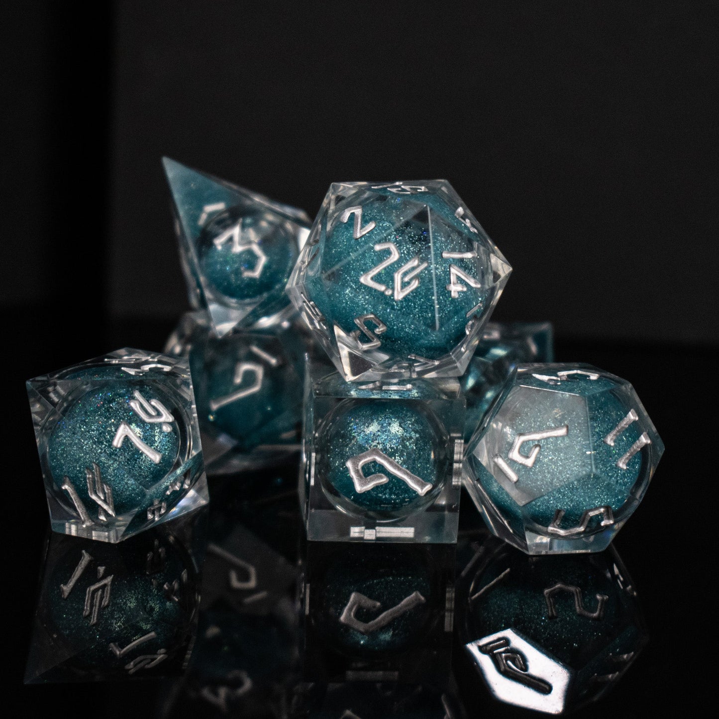 Silent Waters Liquid Core Dice Set – 7-Piece Polyhedral RPG Dice