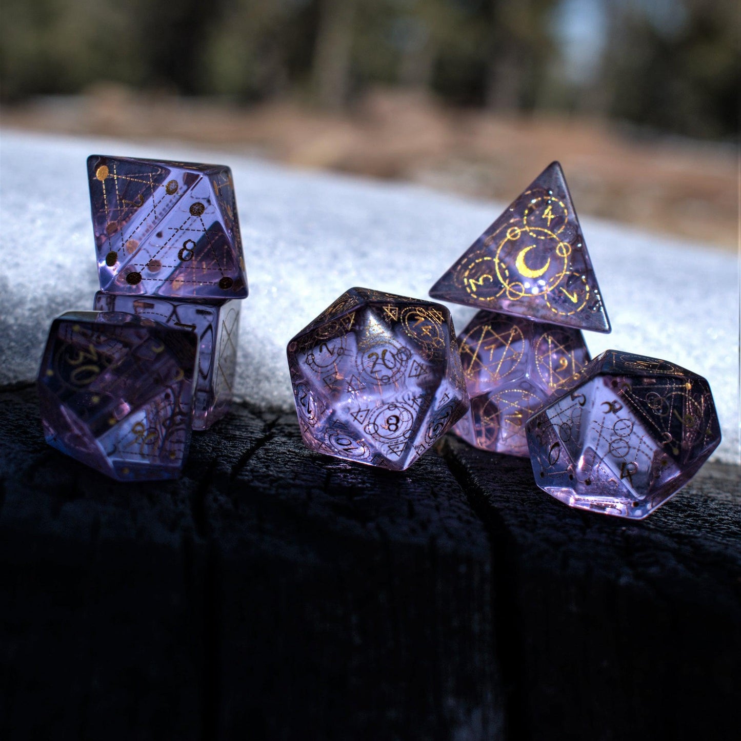 Spellcaster Purple Glass Dice Set – 7-Piece Polyhedral RPG Dice