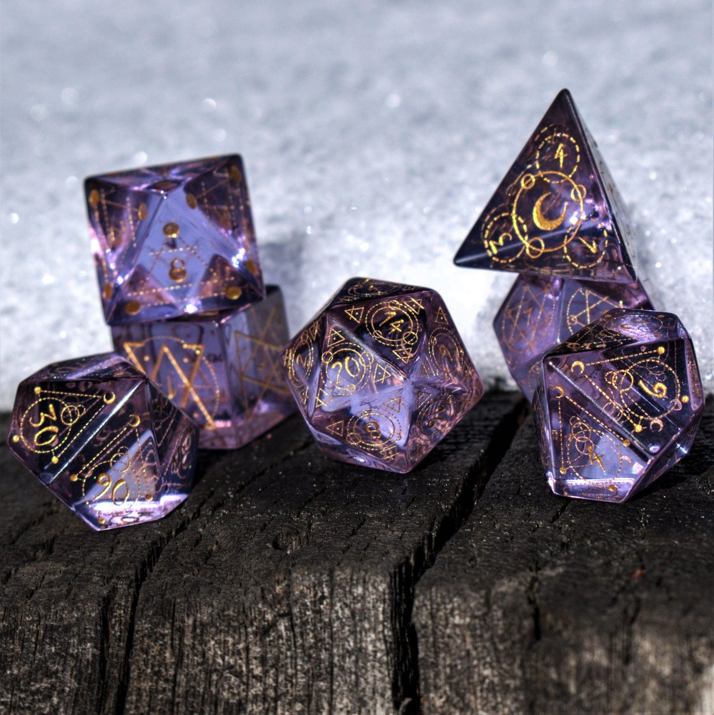 Spellcaster Purple Glass Dice Set – 7-Piece Polyhedral RPG Dice