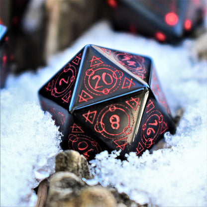 Spellcaster Obsidian Stone Dice Set – 7-Piece Natural Stone RPG Dice