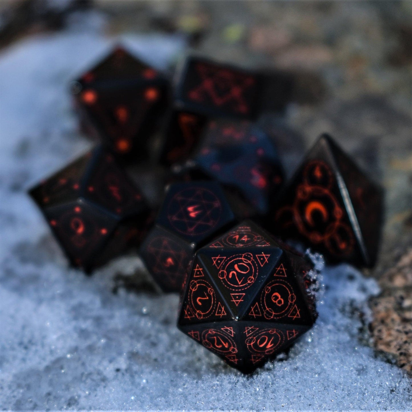 Spellcaster Obsidian Stone Dice Set – 7-Piece Natural Stone RPG Dice