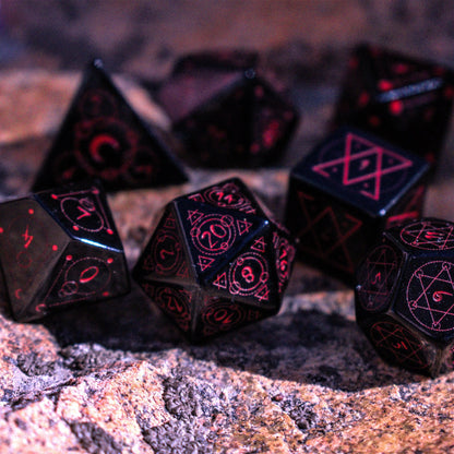 Spellcaster Obsidian Stone Dice Set – 7-Piece Natural Stone RPG Dice