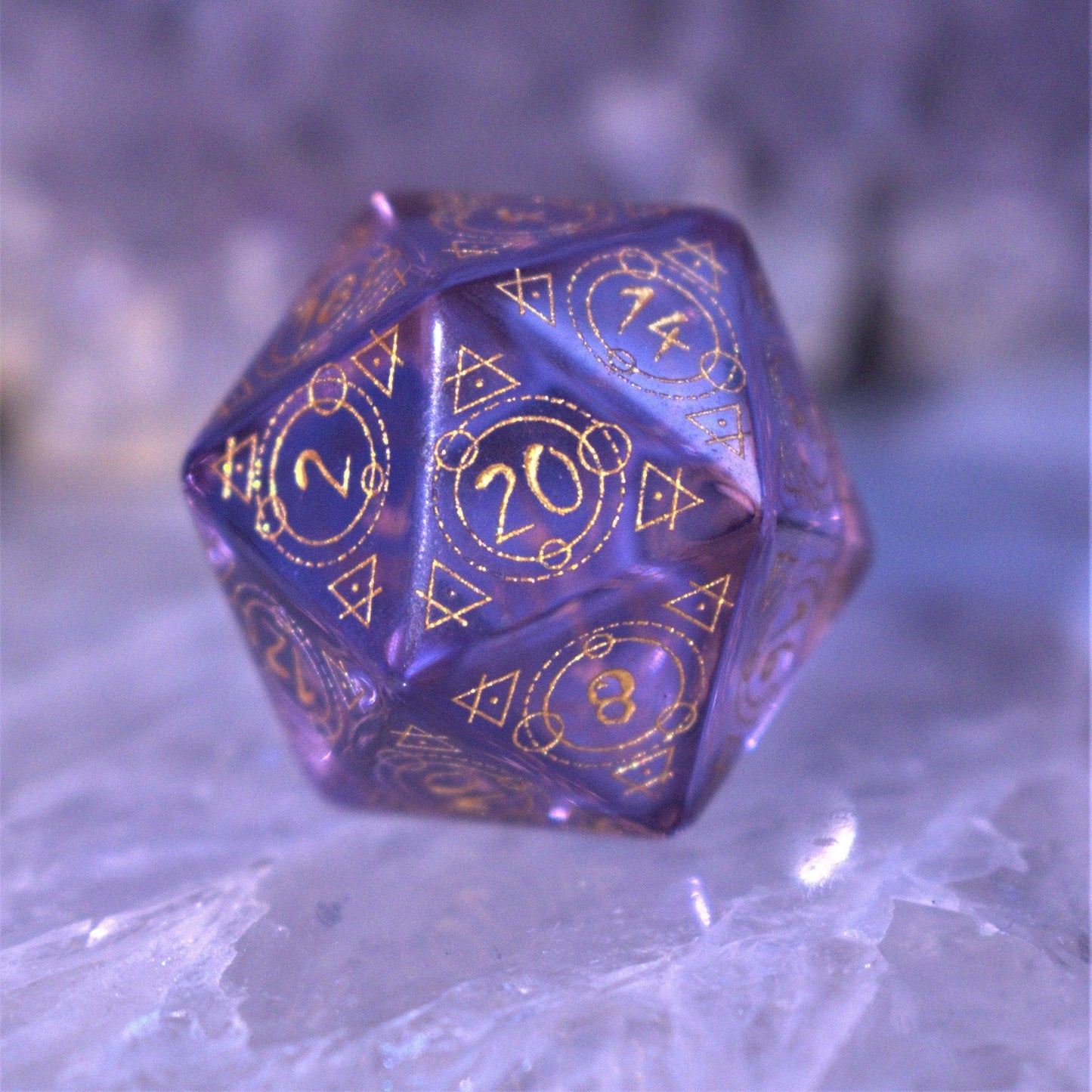 Spellcaster Purple Glass Dice Set – 7-Piece Polyhedral RPG Dice