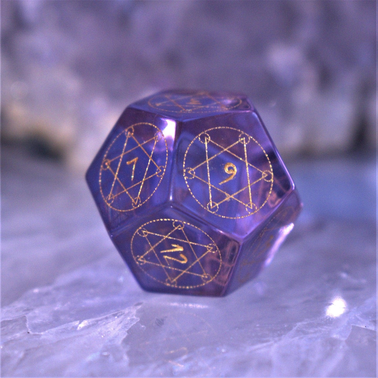Spellcaster Purple Glass Dice Set – 7-Piece Polyhedral RPG Dice
