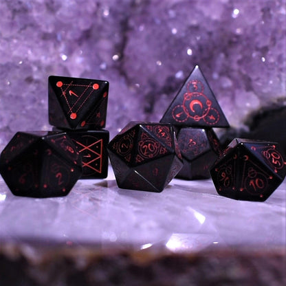 Spellcaster Obsidian Stone Dice Set – 7-Piece Natural Stone RPG Dice