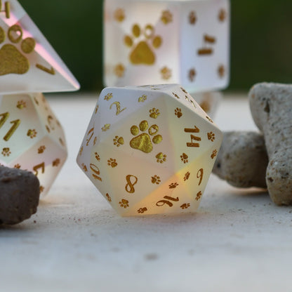 Puppy Paws Frosted Prism Glass Dice Set