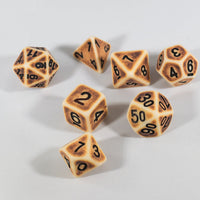 Ancient Tan with Faux Brown Wearing Poly Dice Set (7) Tan Acrylic Black Numbers HDdice