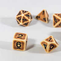 Ancient Tan with Faux Brown Wearing Poly Dice Set (7) Tan Acrylic Black Numbers HDdice