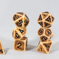 Ancient Tan with Faux Brown Wearing Poly Dice Set (7) Tan Acrylic Black Numbers HDdice