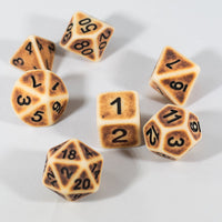 Ancient Tan with Faux Brown Wearing Poly Dice Set (7) Tan Acrylic Black Numbers HDdice