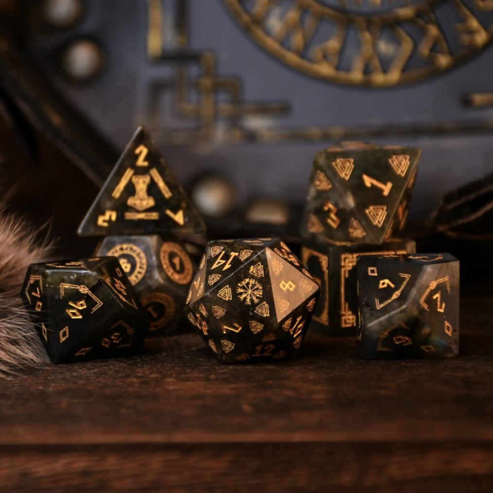 Nordic Black Labradorite Stone Dice Set - Dice Around the World Collection