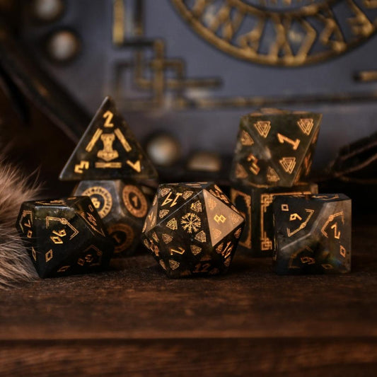 Nordic Black Labradorite Stone Dice Set - Dice Around the World Collection