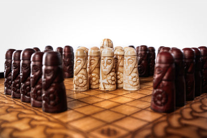 Hnefatafl Viking Chess Set - Handcrafted Teakwood Board with Ox-Bone Pieces