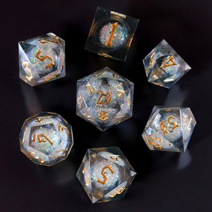 Starry Wisp Liquid Core Dice Set – 7-Piece Sharp-Edge Resin TTRPG Dice