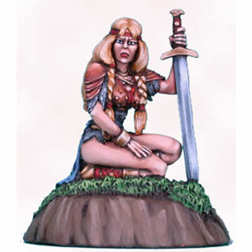 Evening Rest Crouching Female Warrior Miniature