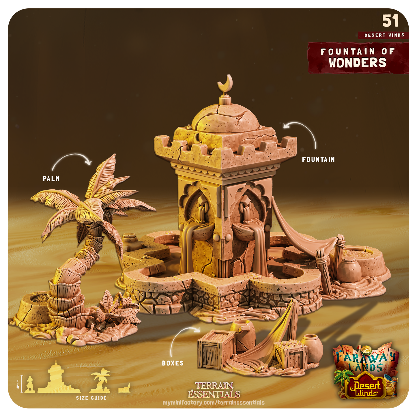 3D Printed Cast n Play Fountain of Wonders Desert Winds Terrain Set 28mm 32mm D&D