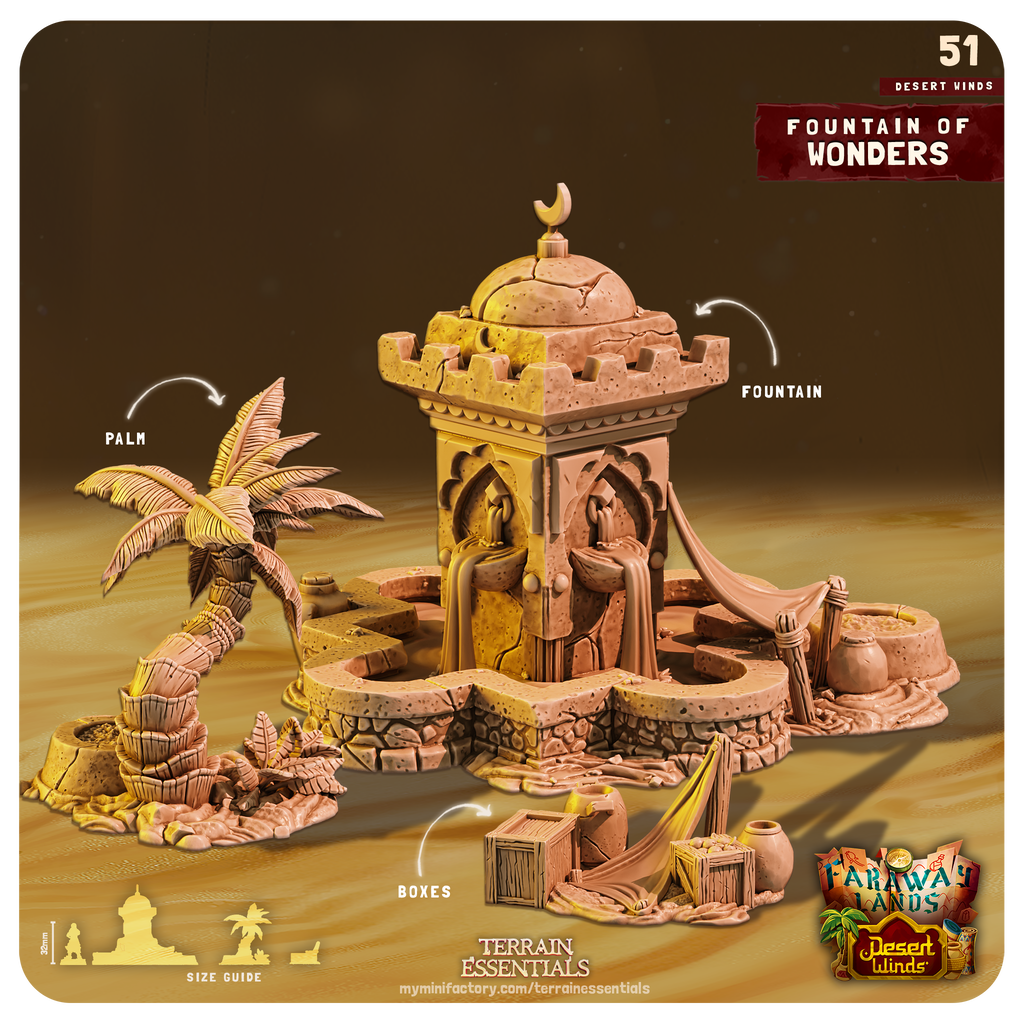 3D Printed Cast n Play Fountain of Wonders Desert Winds Terrain Set 28mm 32mm D&D