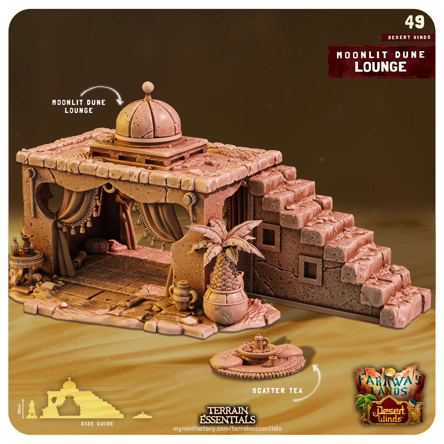 3D Printed Cast n Play Moonlit Dune Lounge Desert Winds Terrain Set 28mm 32mm D&D