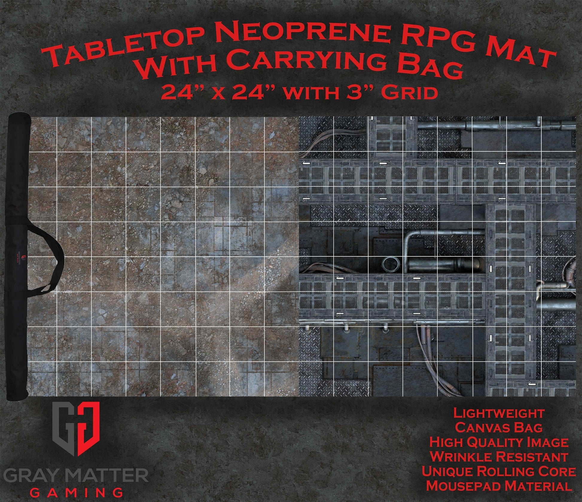 Sci-Fi Skirmish Premium - 24x24 with 3" Grid - Double Sided Neoprene Mat with Bag