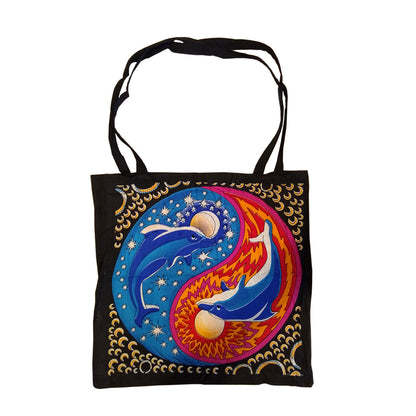 Dolphin within Yin Yang Tote Bag 18" x 18" - Spiritual Canvas Bag