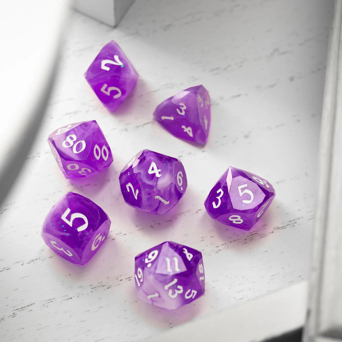 Dwarf Cut Lavender Smoke Handmade Resin DND Dice Set