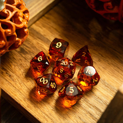 Dwarf Cut Gold Gemstone Glass Premium DND Dice Set