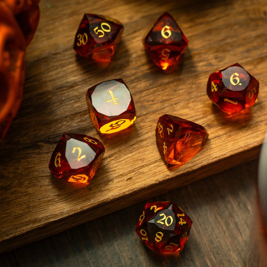 Dwarf Cut Gold Gemstone Glass Premium DND Dice Set