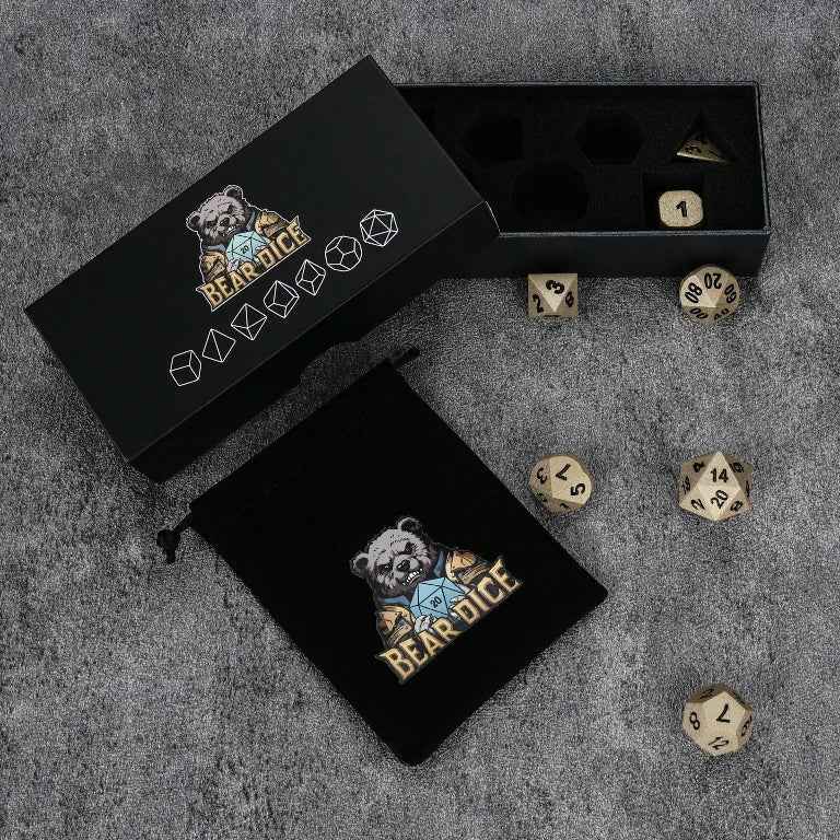 Dwarven-Forged Antique Gold Metal D&D Dice Set