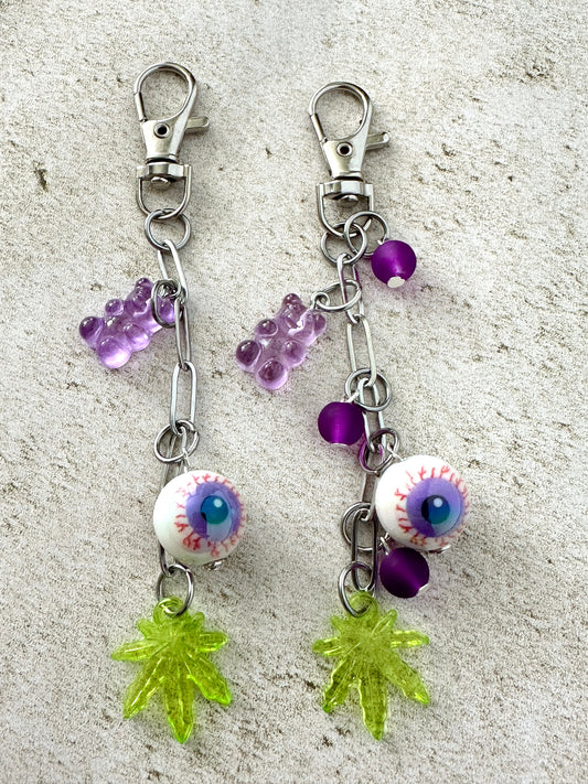 Marijuana Lover Gummy Bear Bloodshot Eyeball Bag Charm Keychain