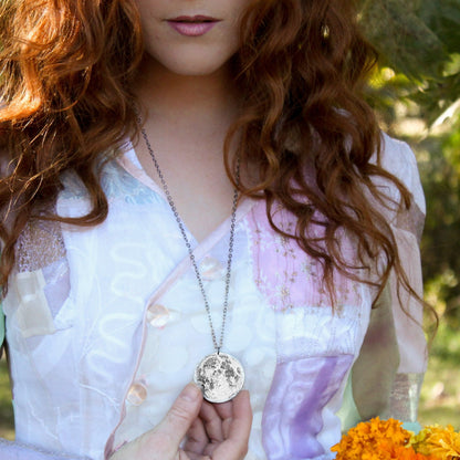 Silver Supermoon Necklace or Charm - Large 1.5"