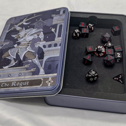Epic Character Class Dice Set: The Rogue – 16-Piece Resin Dice in Rolling Tray Tin