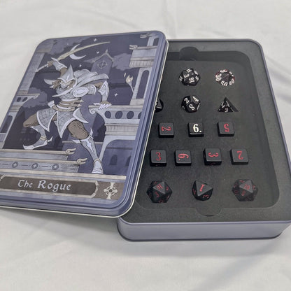 Epic Character Class Dice Set: The Rogue – 16-Piece Resin Dice in Rolling Tray Tin