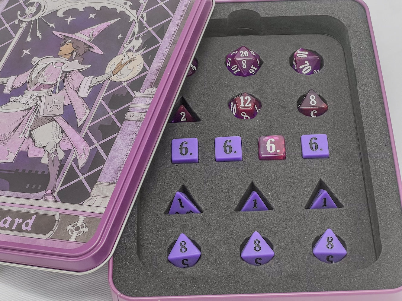 Epic Character Class Dice Set: The Wizard – 16-Piece Resin Dice in Rolling Tray Tin