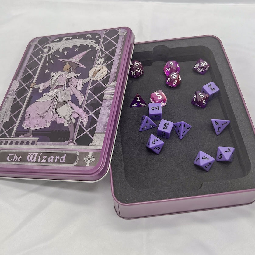 Epic Character Class Dice Set: The Wizard – 16-Piece Resin Dice in Rolling Tray Tin