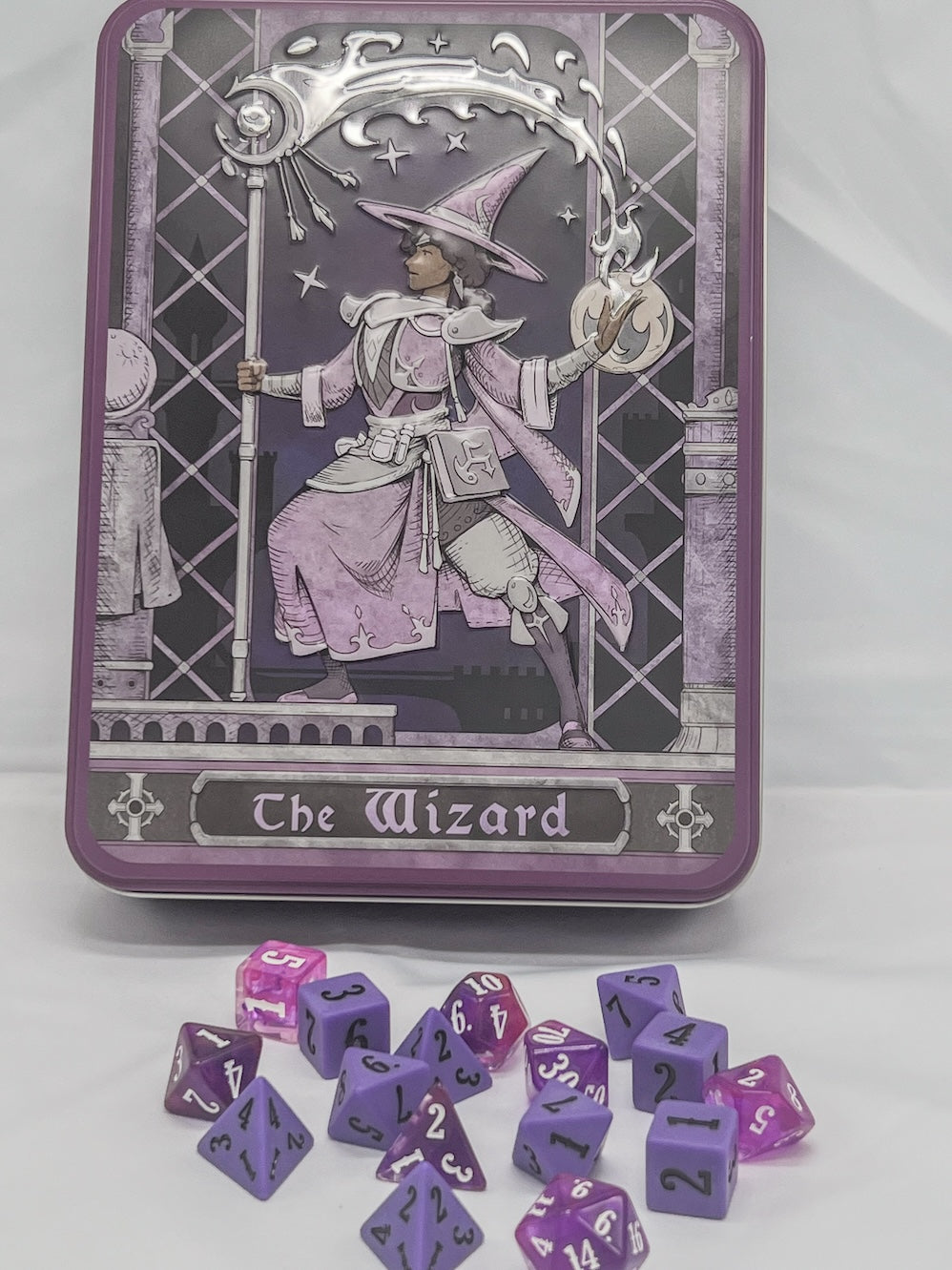 Epic Character Class Dice Set: The Wizard – 16-Piece Resin Dice in Rolling Tray Tin