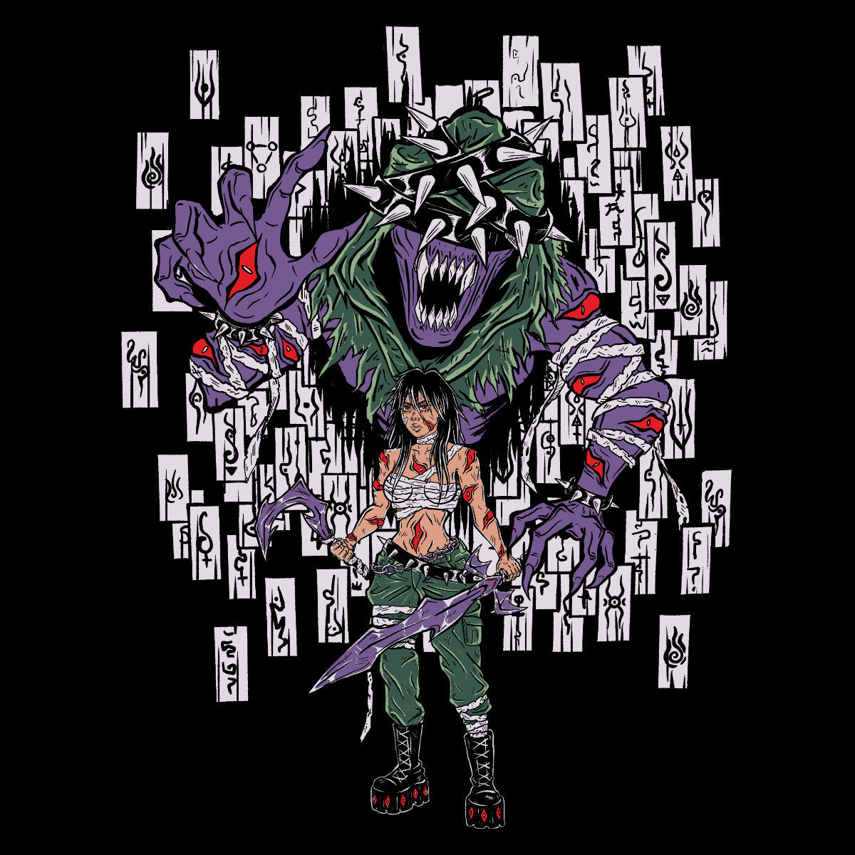 Exile – Cursed Spirit & Woman Warrior Occult Dark Fantasy T-Shirt