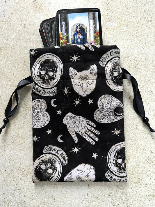 Witchy Tarot Card Drawstring Bag – Ouija Print Gift for Tarot Readers & Oracle Deck Lovers