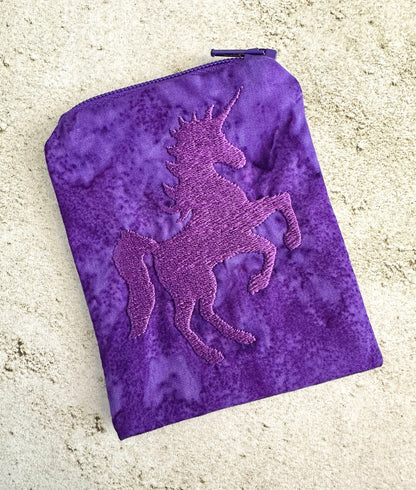 Purple Unicorn Mojo Bag – Embroidered Batik Pouch for Crystals & Coins