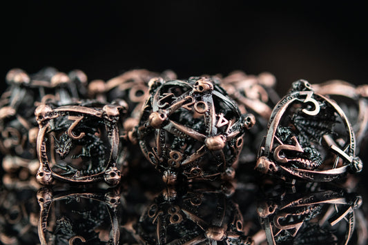 Draco Immortui Hollow Metal Dice Set - Bronze with Free Velvet Bag