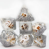 Skull and Silver Glitter RPG Dice Set