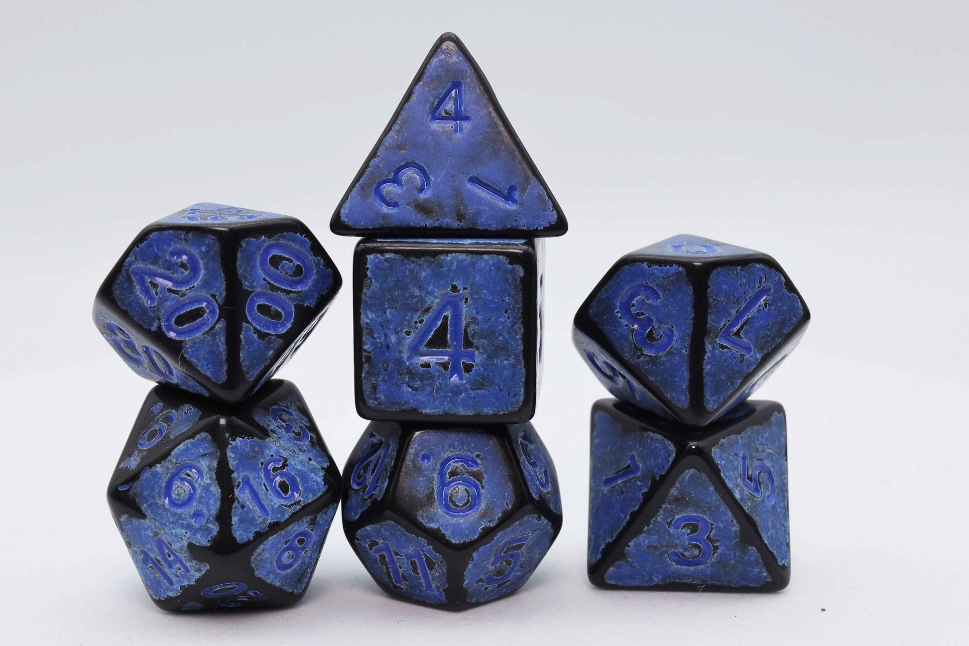 Timeworn Blue RPG Dice Set | 7-Piece Polyhedral Dice for TTRPGs