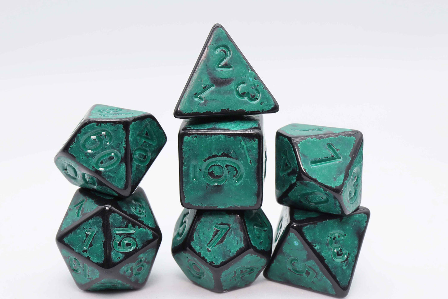 Timeworn Green RPG Dice Set | 7-Piece Polyhedral Dice for TTRPGs
