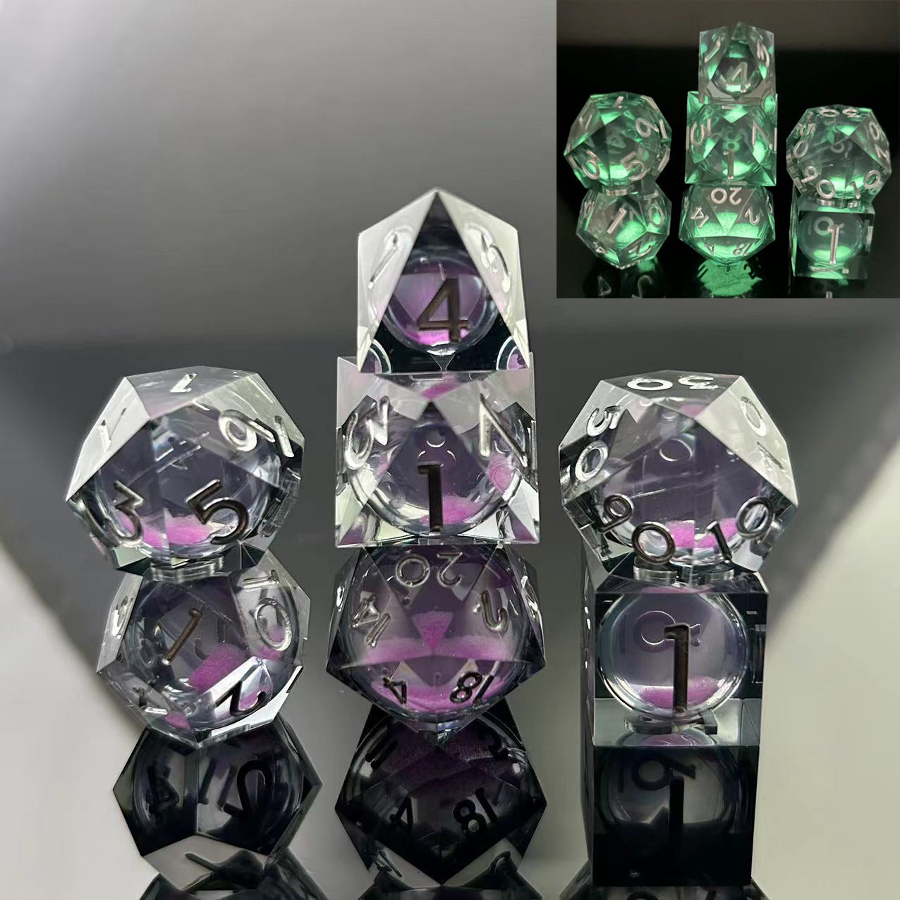 Sharp-Edged Glow in the Dark Liquid Core Dice