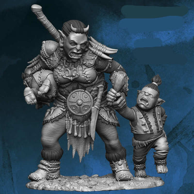 FLM28015 Orc Woman with Crying Child Figure Kit 28mm Heroic Scale Miniature Unpainted