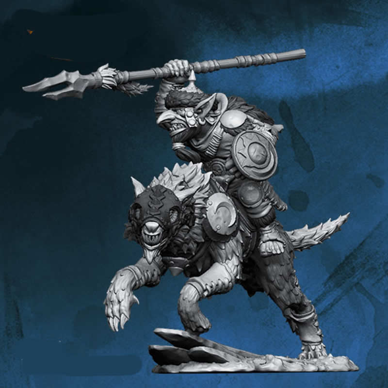 FLM28034 Goblin Leader On Warg with Spear or Sword Figure Kit 28mm Heroic Scale Miniature Unpainted