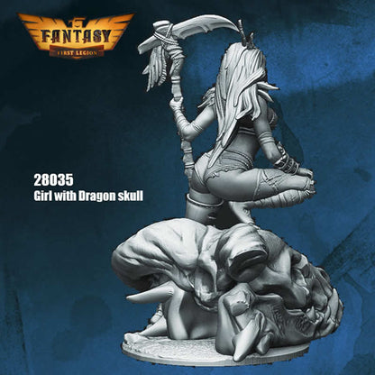 FLM28035 Girl with Dragon Skull Figure Kit 28mm Heroic Scale Miniature Unpainted
