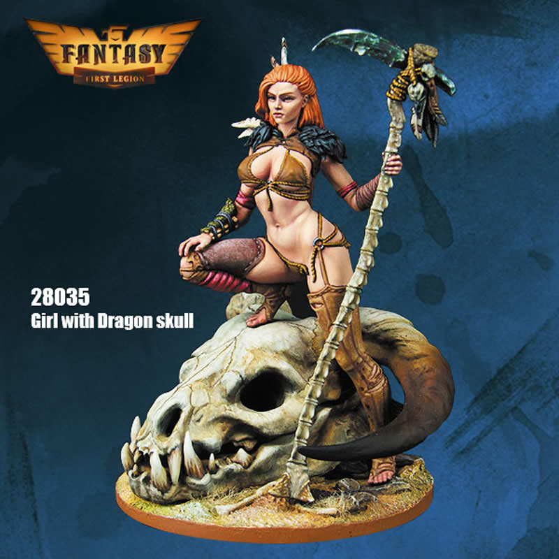 FLM28035 Girl with Dragon Skull Figure Kit 28mm Heroic Scale Miniature Unpainted