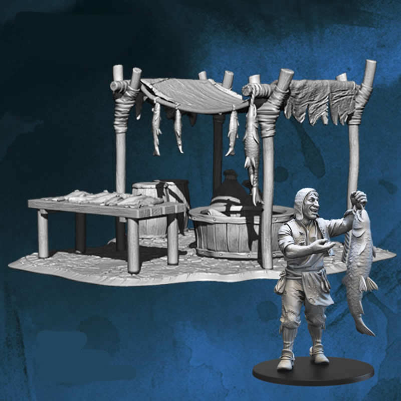 FLM28086 Fish Seller and Sellers Tent Figure Kit 28mm Heroic Scale Miniature Unpainted