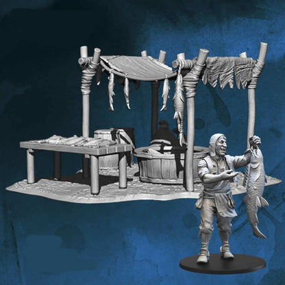 FLM28086 Fish Seller and Sellers Tent Figure Kit 28mm Heroic Scale Miniature Unpainted